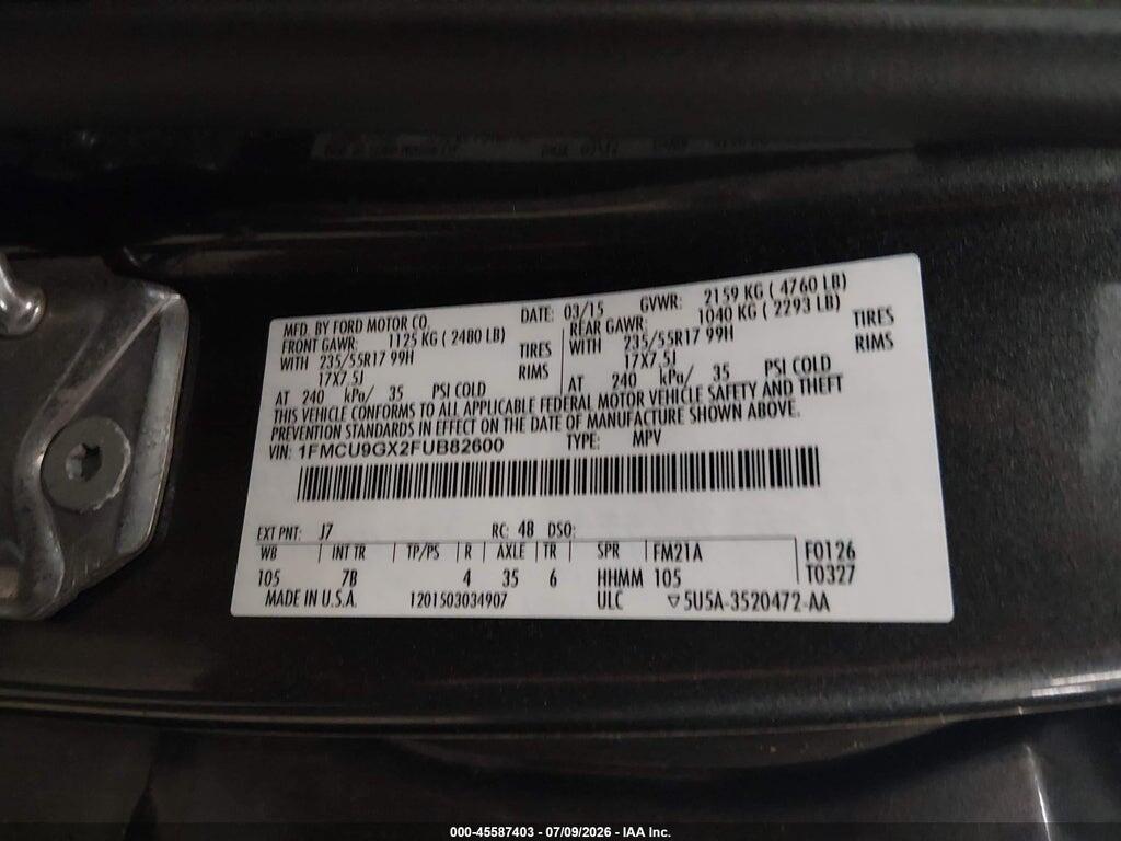 1FMCU9GX2FUB82600 2015 FORD ESCAPE photo no. 9