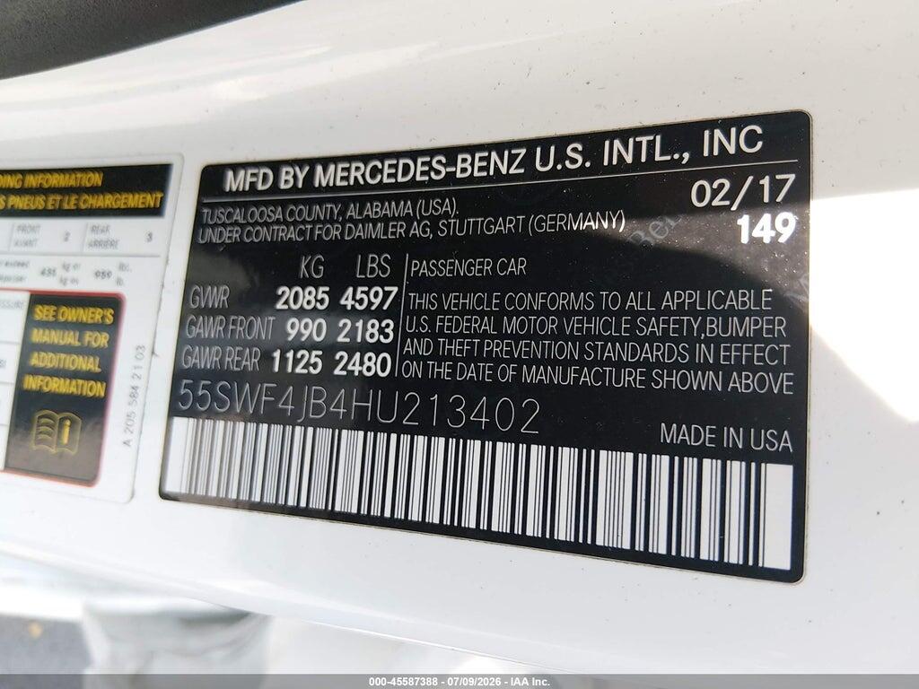 55SWF4JB4HU213402 2017 MERCEDES-BENZ C 300 photo no. 9
