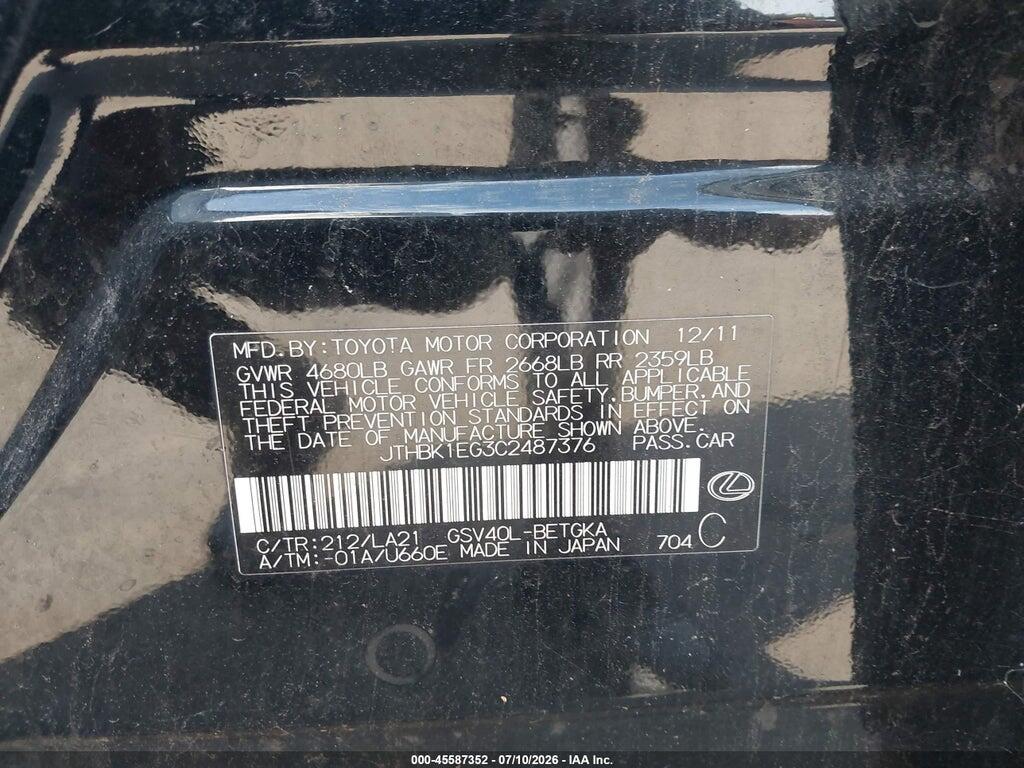 JTHBK1EG3C2487376 2012 LEXUS ES 350 photo no. 9