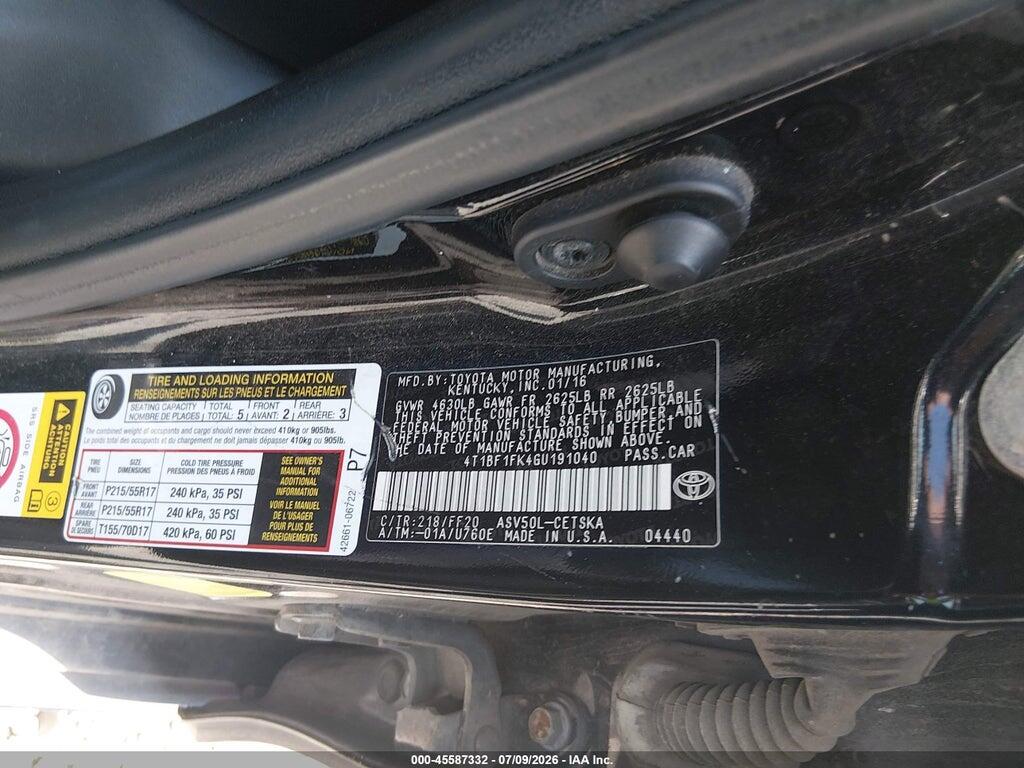 4T1BF1FK4GU191040 2016 TOYOTA CAMRY photo no. 9
