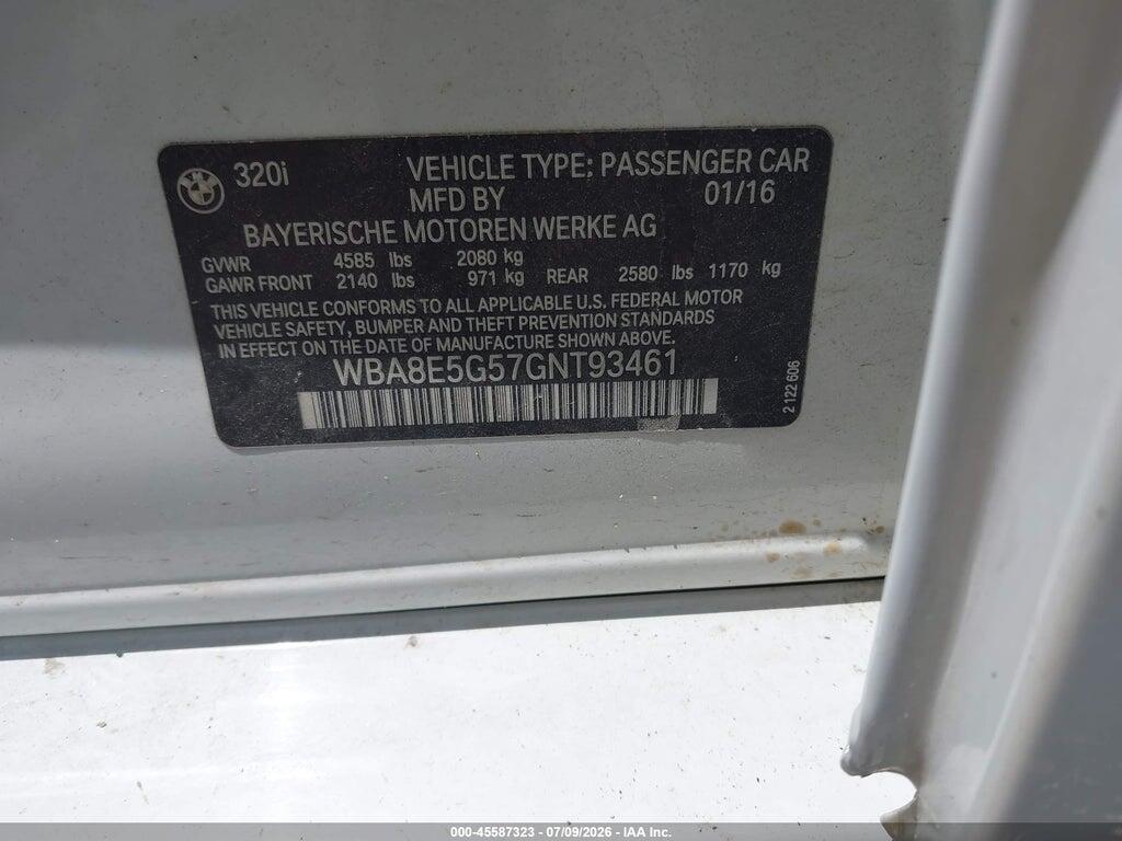 WBA8E5G57GNT93461 2016 BMW 320I photo no. 9