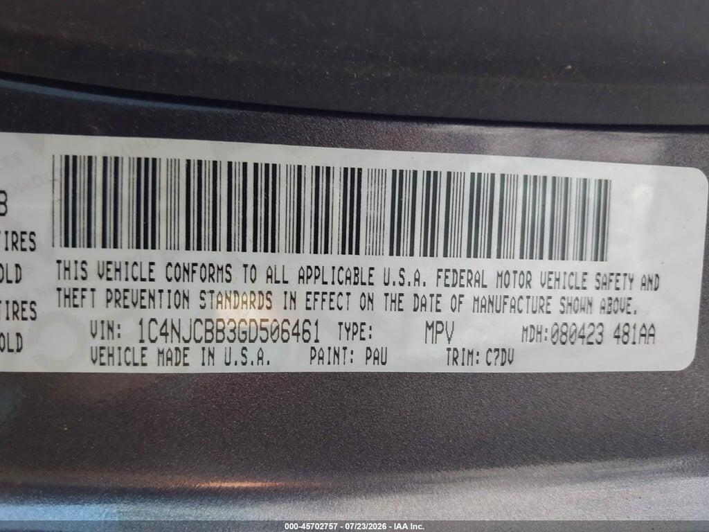 1C4NJCBB3GD506461 2016 JEEP COMPASS photo no. 9