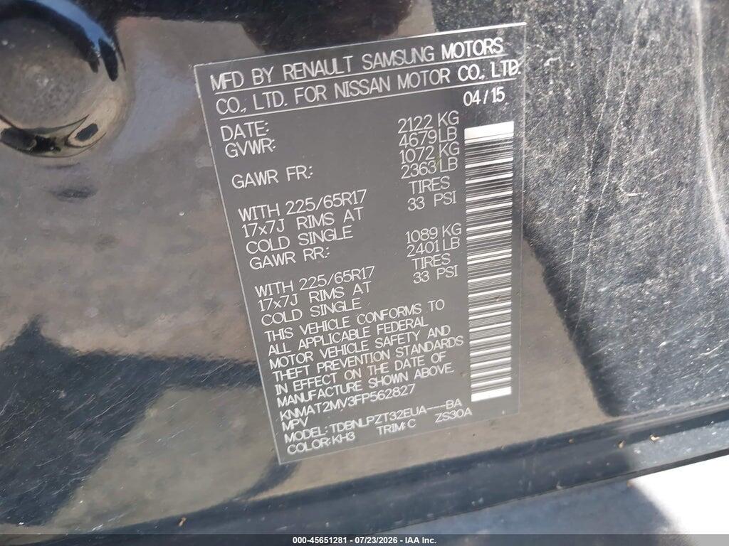 KNMAT2MV3FP562827 2015 NISSAN ROGUE photo no. 9