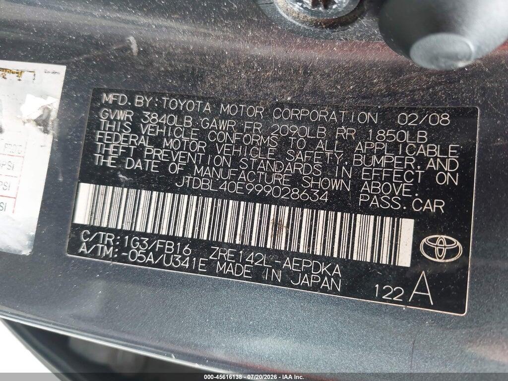 JTDBL40E999028634 2009 TOYOTA COROLLA photo no. 9