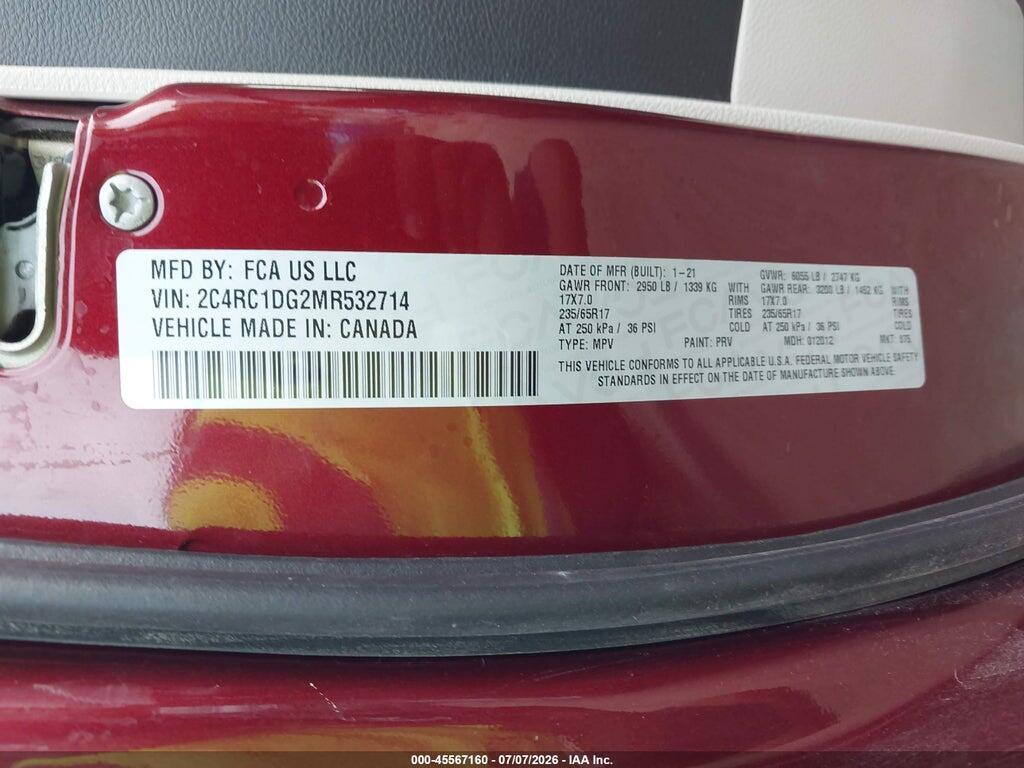 2C4RC1DG2MR532714 2021 CHRYSLER VOYAGER photo no. 9