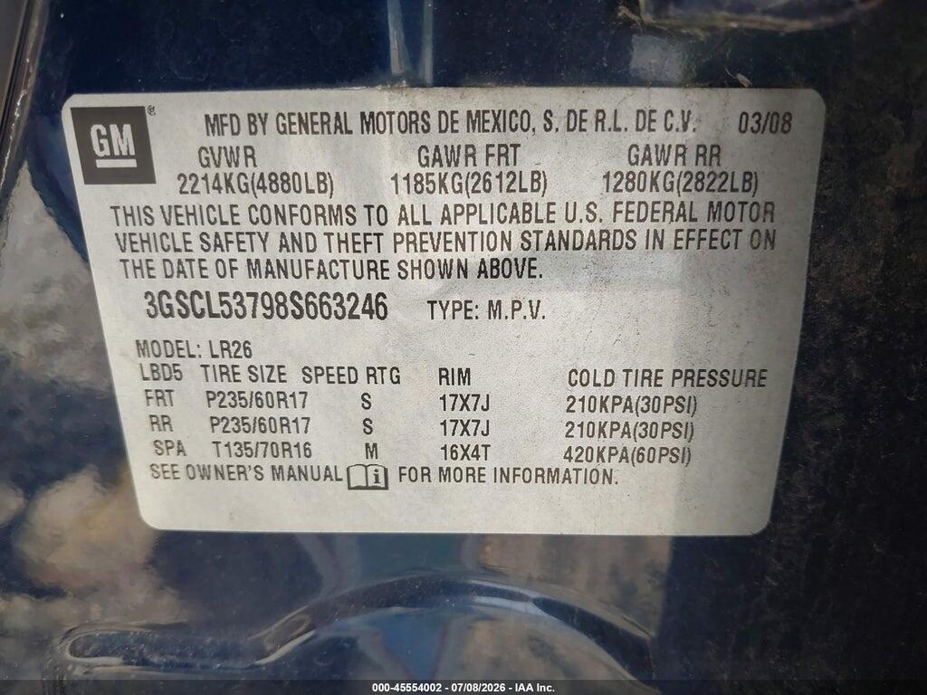 3GSCL53798S663246 2008 SATURN VUE photo no. 9