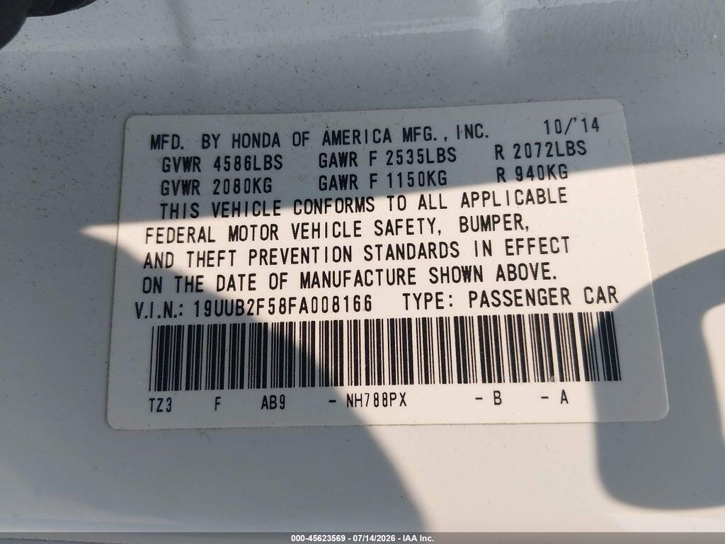 19UUB2F58FA008166 2015 ACURA TLX photo no. 9