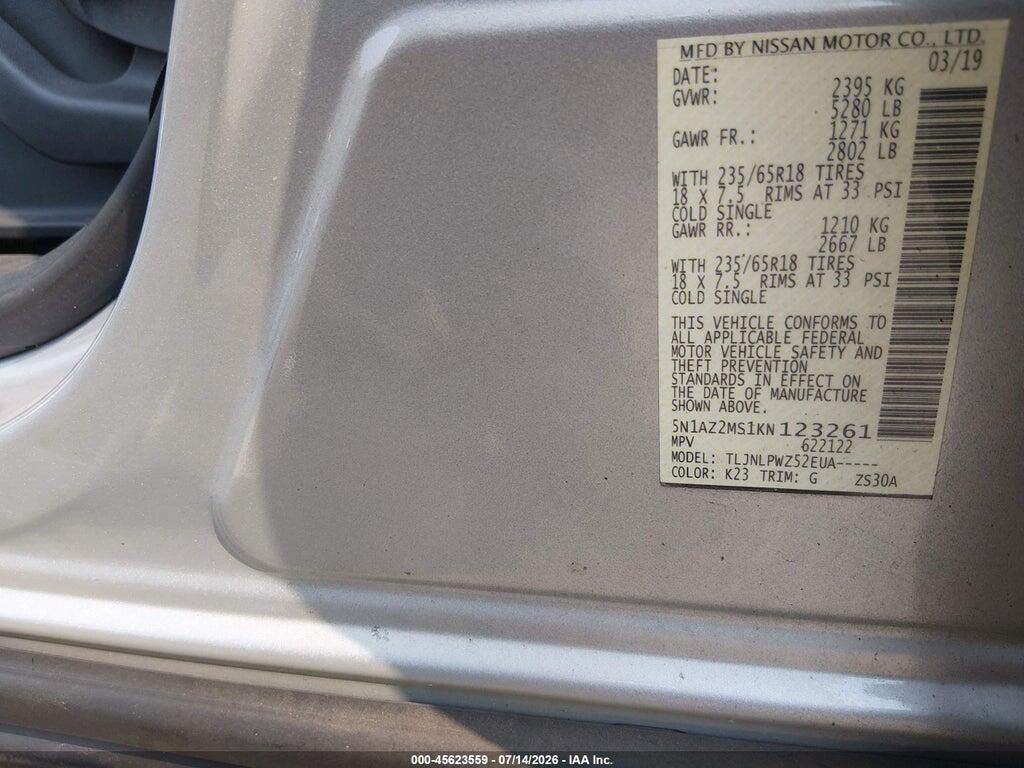 5N1AZ2MS1KN123261 2019 NISSAN MURANO photo no. 9