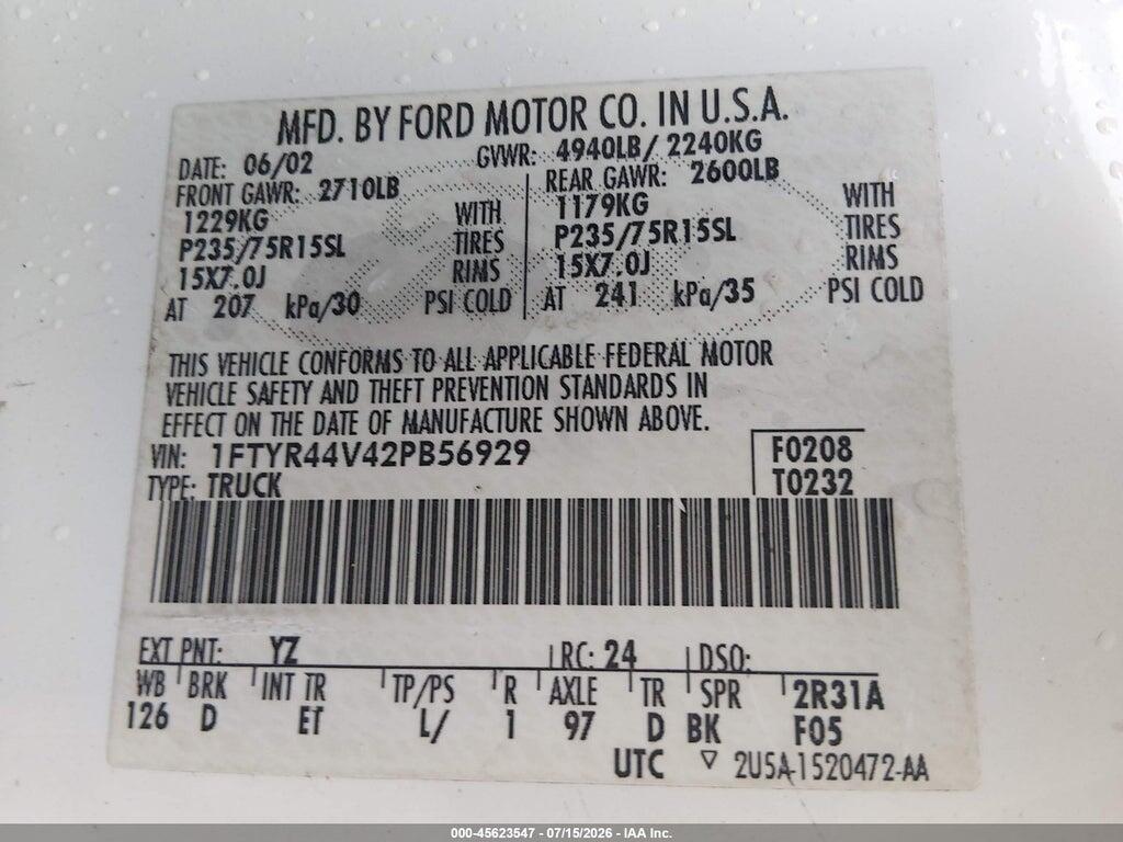 1FTYR44V42PB56929 2002 FORD RANGER photo no. 9