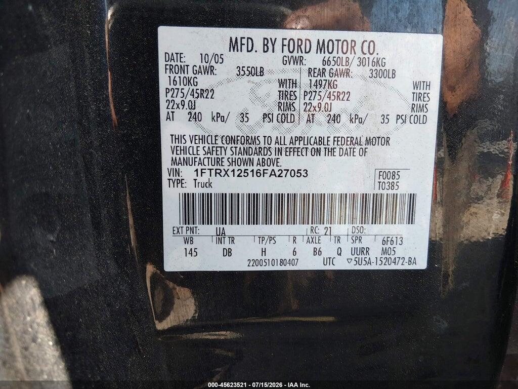 1FTRX12516FA27053 2006 FORD F-150 photo no. 9