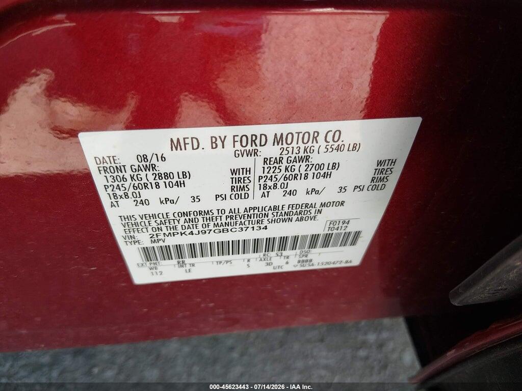 2FMPK4J97GBC37134 2016 FORD EDGE photo no. 9
