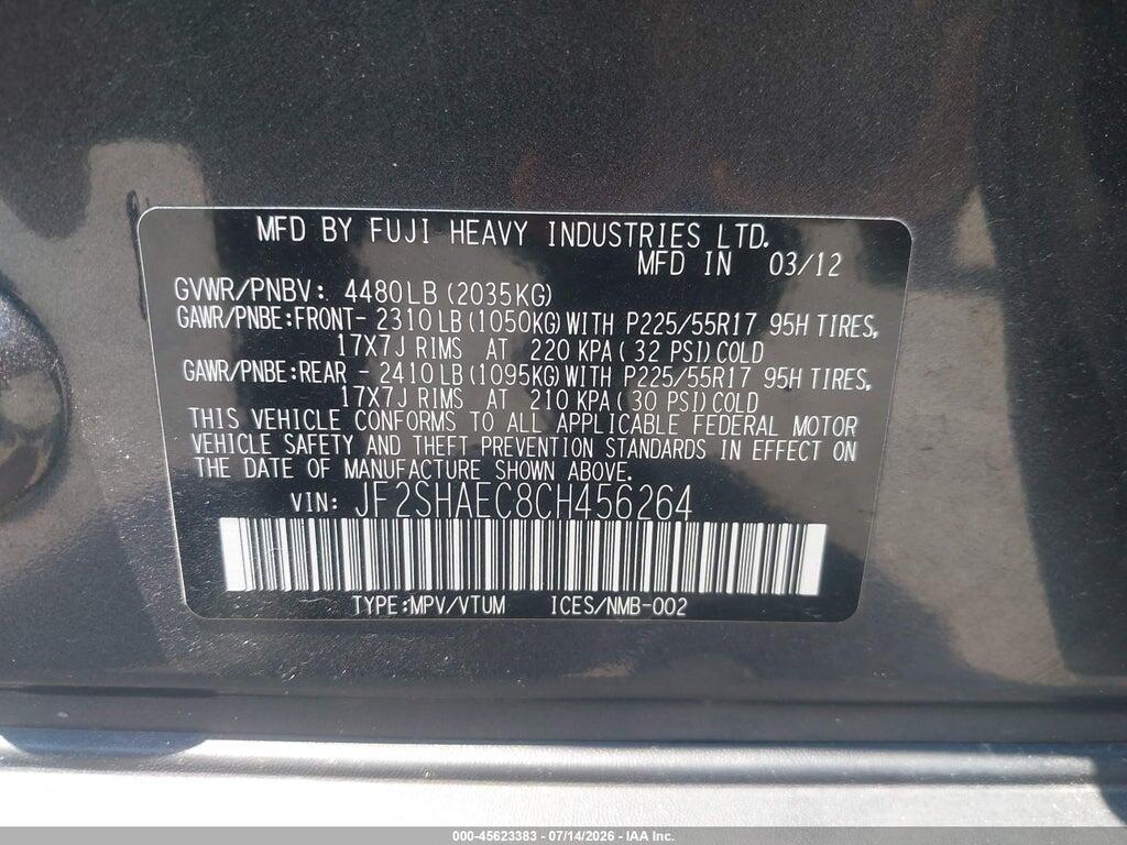JF2SHAEC8CH456264 2012 SUBARU FORESTER photo no. 9