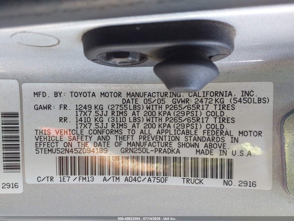 5TEMU52N45Z094189 2005 TOYOTA TACOMA photo no. 9