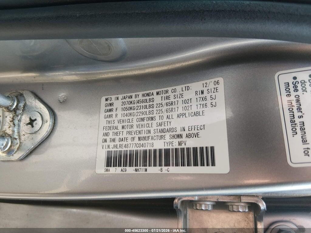 JHLRE48777C040718 2007 HONDA CR-V photo no. 9