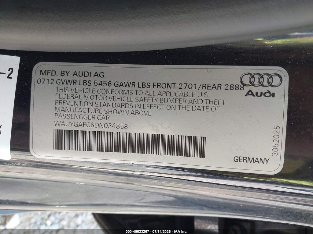 WAUYGAFC6DN034858 2013 AUDI A7 photo no. 9