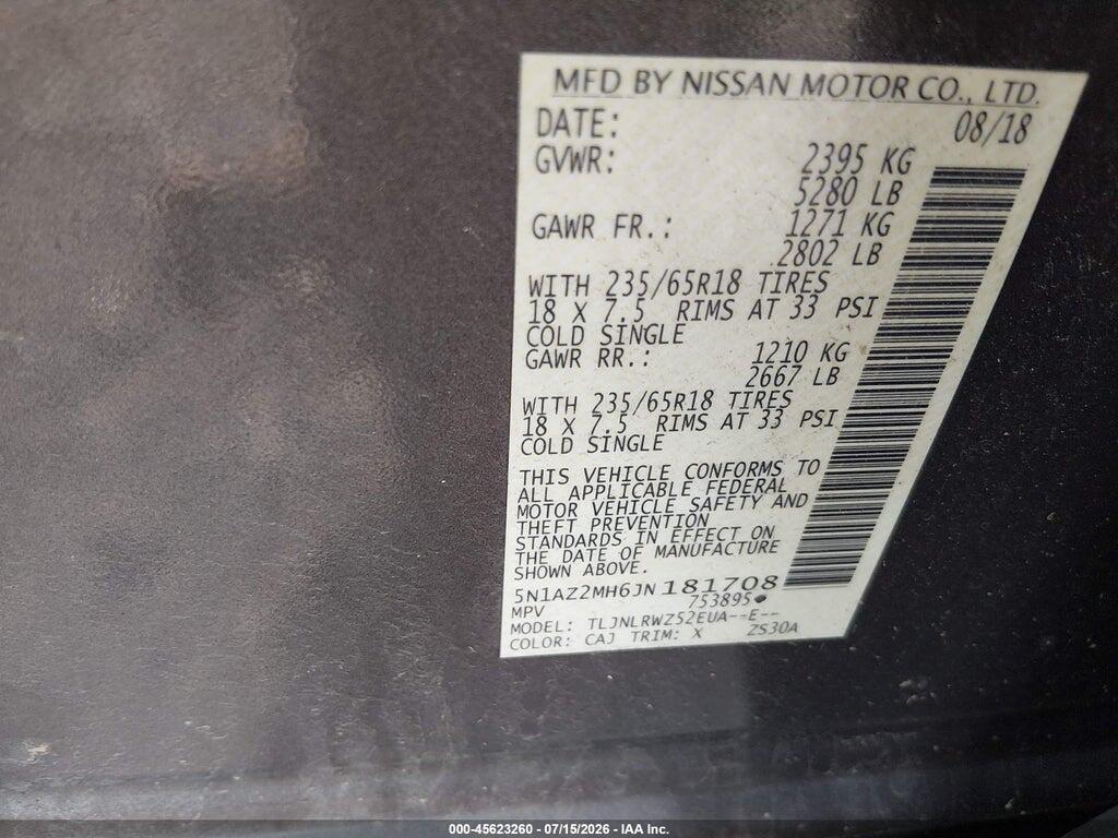 5N1AZ2MH6JN181708 2018 NISSAN MURANO photo no. 9
