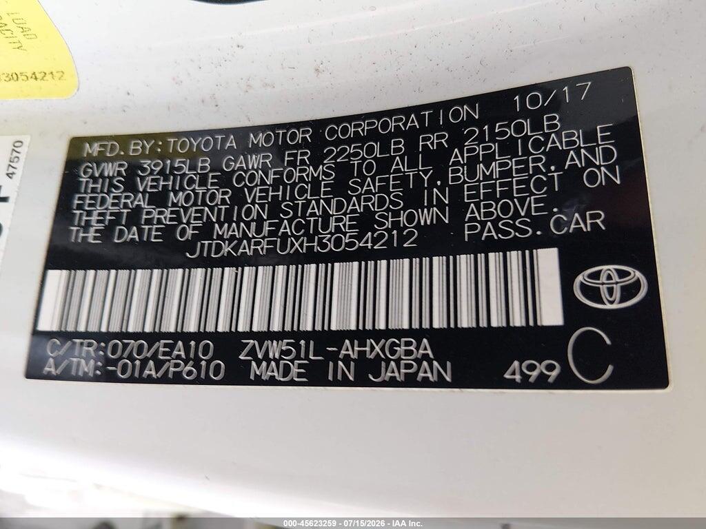 JTDKARFUXH3054212 2017 TOYOTA PRIUS photo no. 9