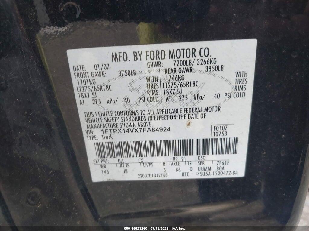 1FTPX14VX7FA84924 2007 FORD F-150 photo no. 9