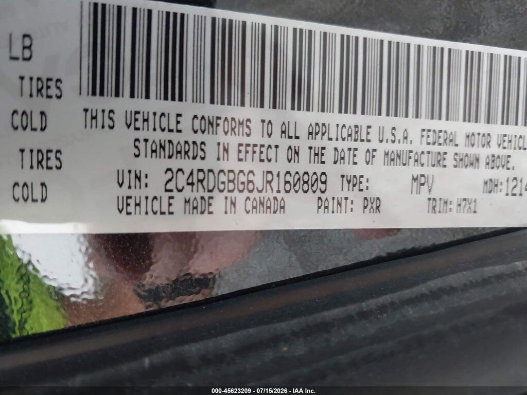 2C4RDGBG6JR160809 2018 DODGE GRAND CARAVAN photo no. 9