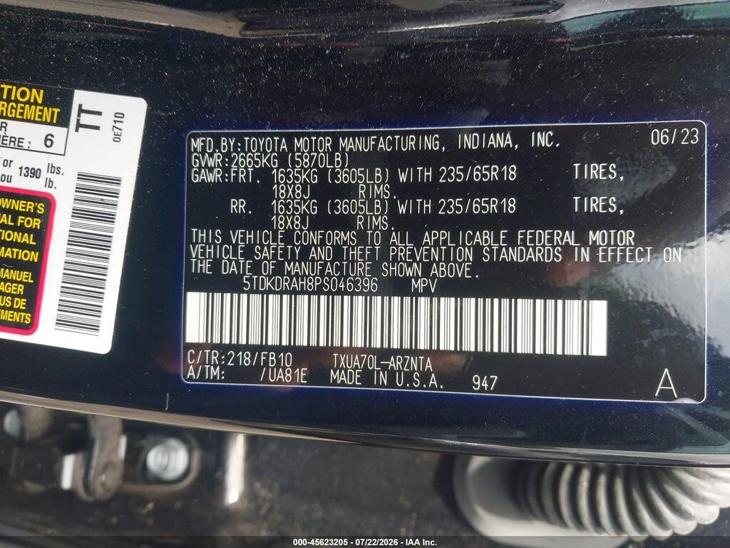 5TDKDRAH8PS046396 2023 TOYOTA HIGHLANDER photo no. 9