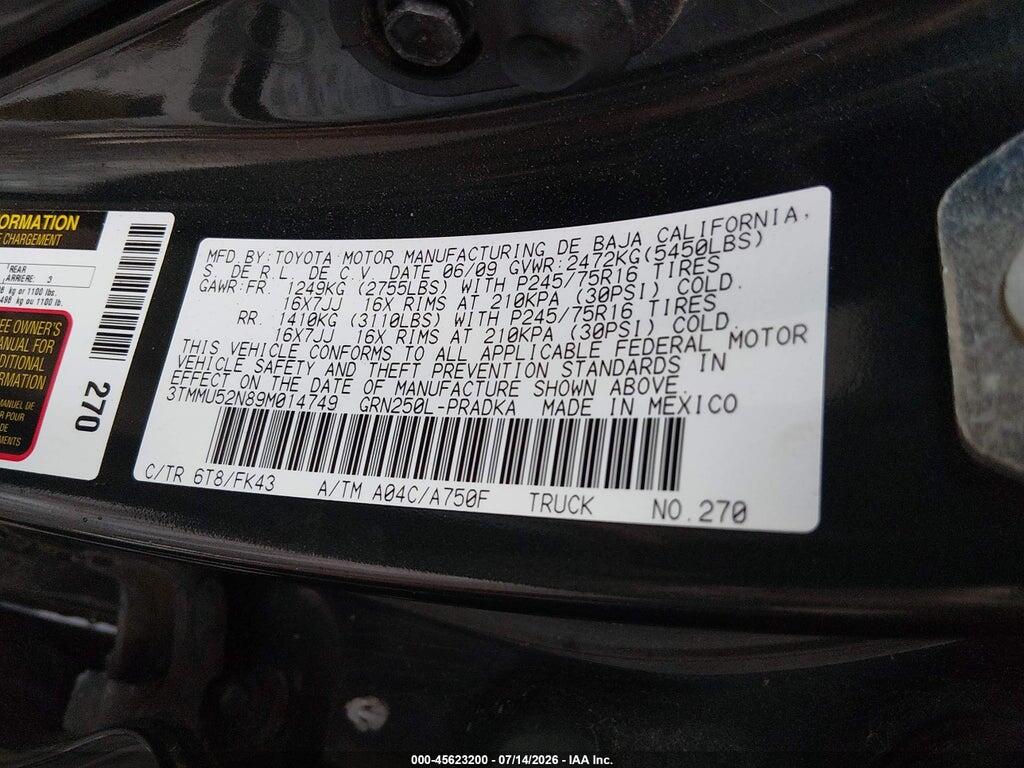 3TMMU52N89M014749 2009 TOYOTA TACOMA photo no. 9
