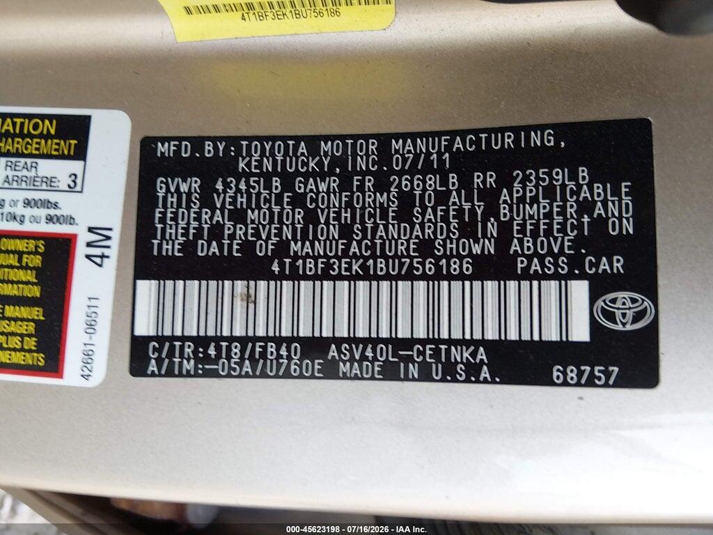 4T1BF3EK1BU756186 2011 TOYOTA CAMRY photo no. 9