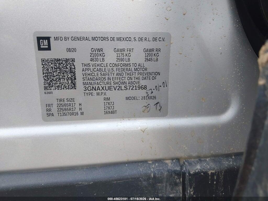 3GNAXUEV2LS721968 2020 CHEVROLET EQUINOX photo no. 9