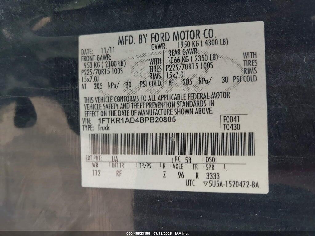 1FTKR1AD4BPB20805 2011 FORD RANGER photo no. 9