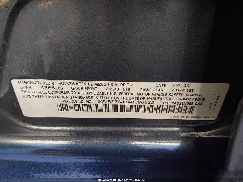 3VWRZ7AJ3AM126622 2010 VOLKSWAGEN JETTA photo no. 9