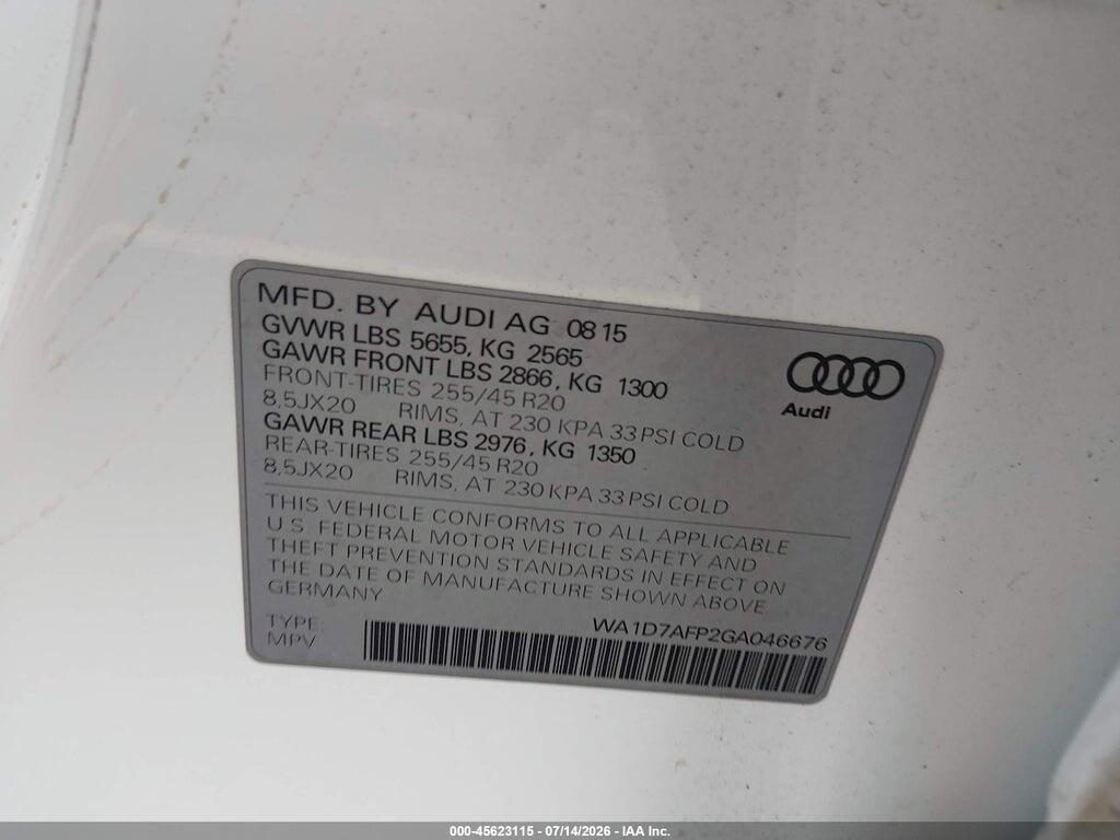 WA1D7AFP2GA046676 2016 AUDI Q5 photo no. 9
