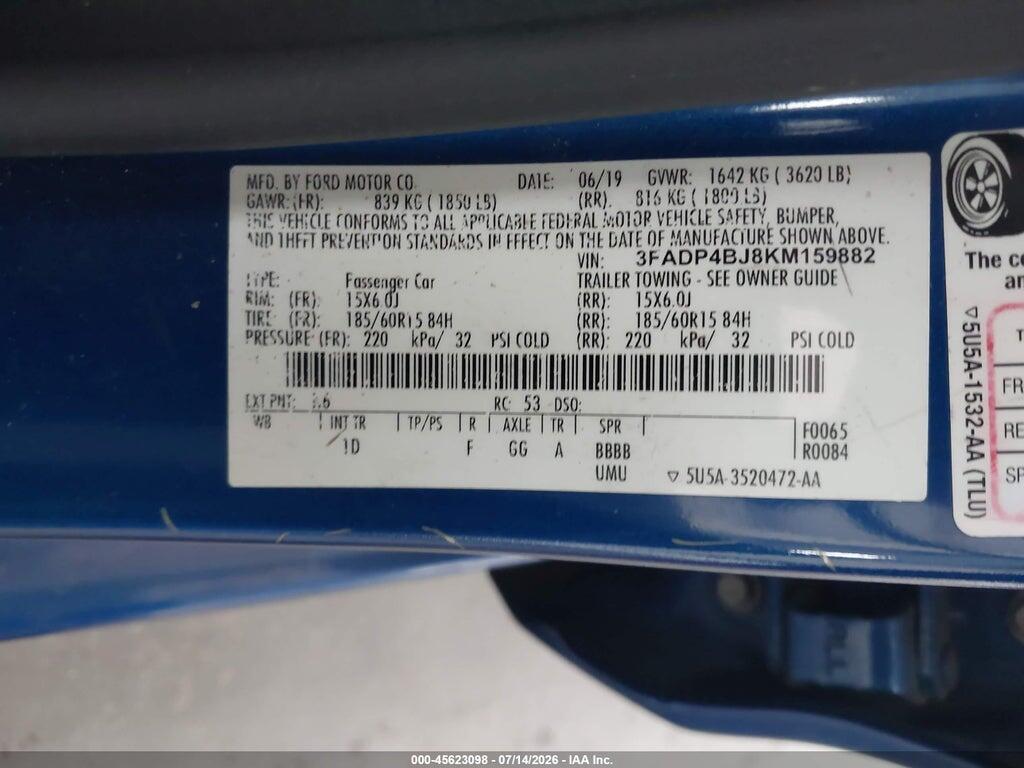 3FADP4BJ8KM159882 2019 FORD FIESTA photo no. 9