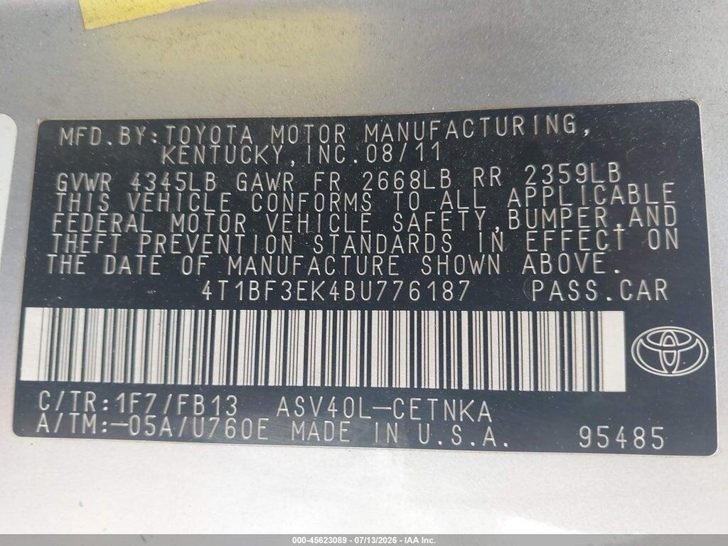 4T1BF3EK4BU776187 2011 TOYOTA CAMRY photo no. 9