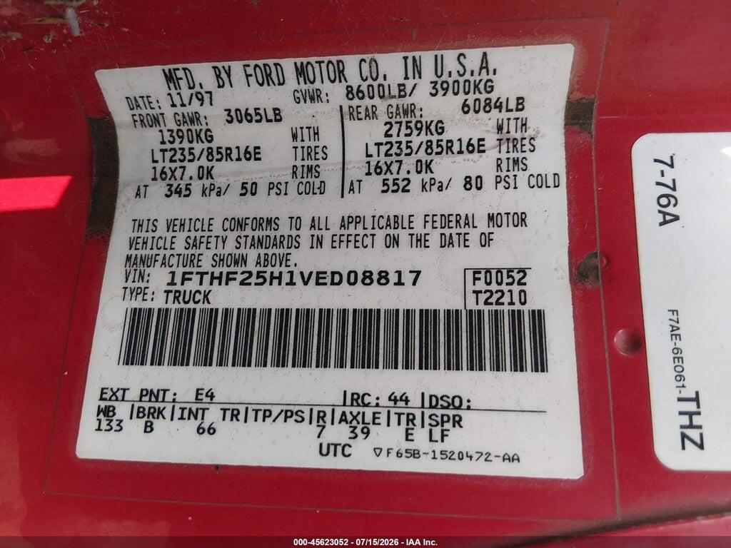 1FTHF25H1VED08817 1997 FORD F-250 HD photo no. 9