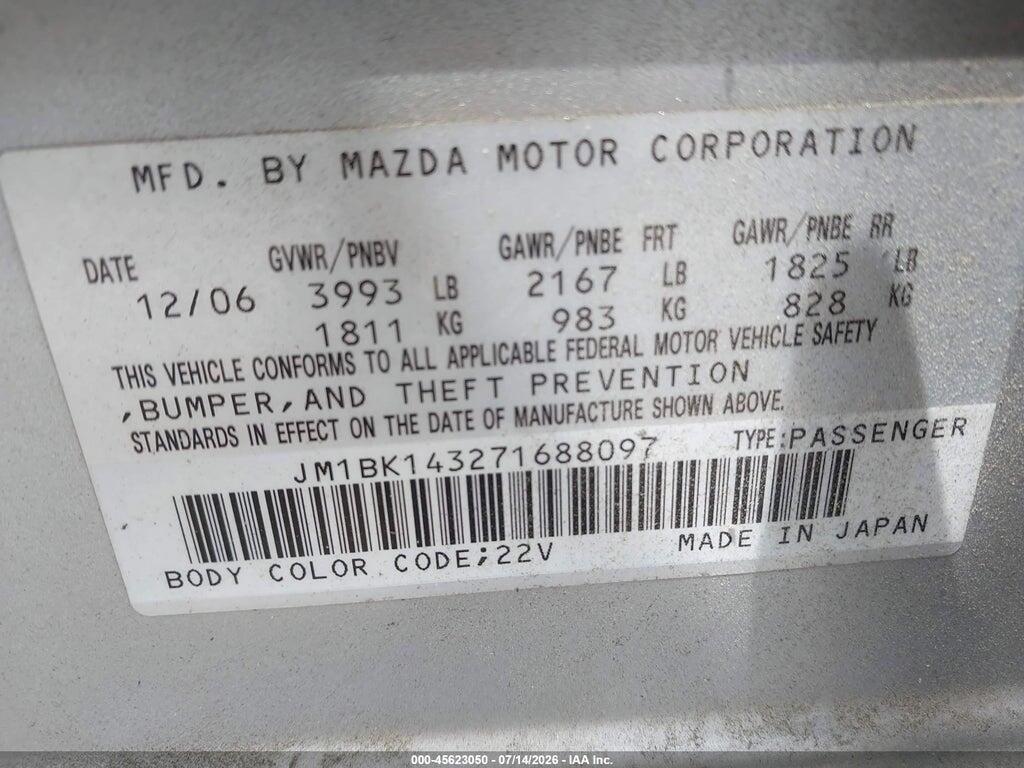 JM1BK143271688097 2007 MAZDA MAZDA3 photo no. 9