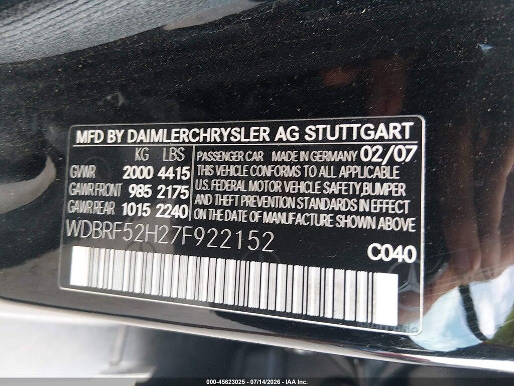WDBRF52H27F922152 2007 MERCEDES-BENZ C 230 photo no. 9