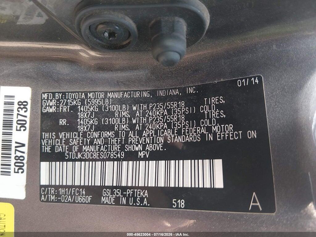 5TDJK3DC8ES078549 2014 TOYOTA SIENNA photo no. 9