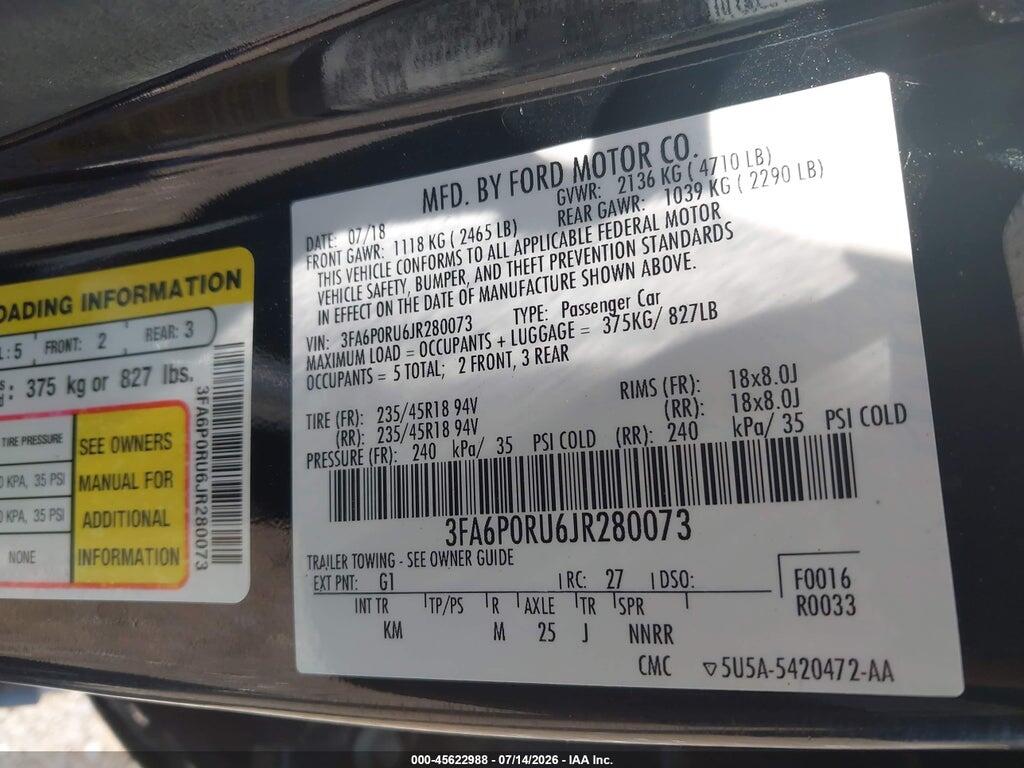 3FA6P0RU6JR280073 2018 FORD FUSION HYBRID photo no. 9