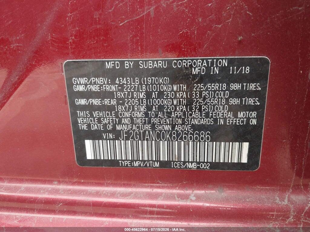 JF2GTANC0K8266686 2019 SUBARU CROSSTREK photo no. 9