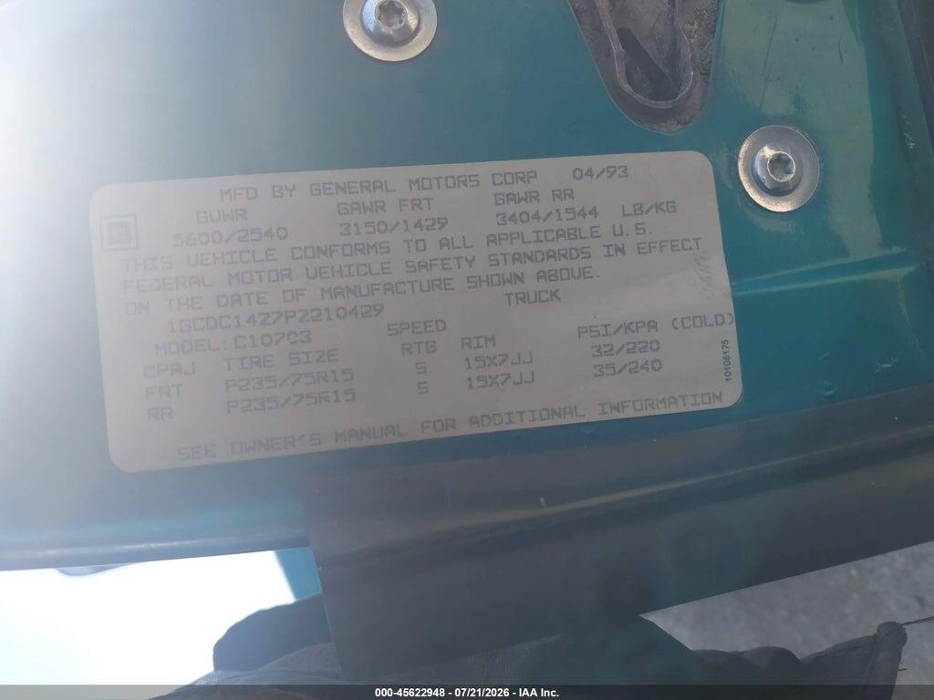 1GCDC14Z7PZ210429 1993 CHEVROLET GMT-400 photo no. 9