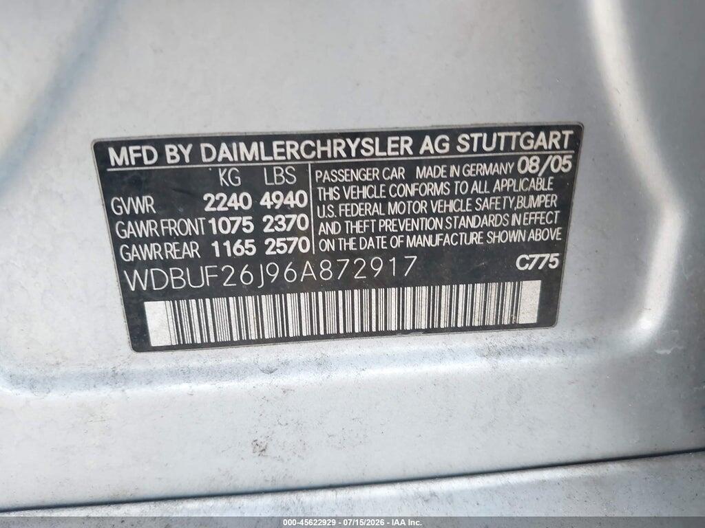 WDBUF26J96A872917 2006 MERCEDES-BENZ E 320 CDI photo no. 9