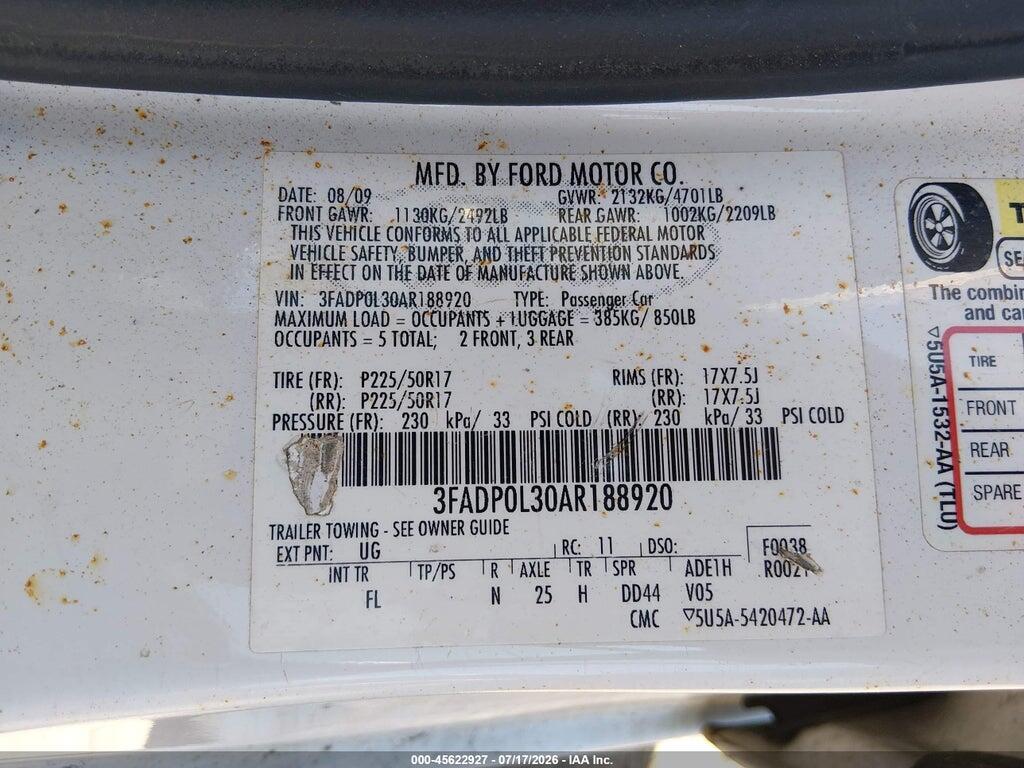 3FADP0L30AR188920 2010 FORD FUSION HYBRID photo no. 9