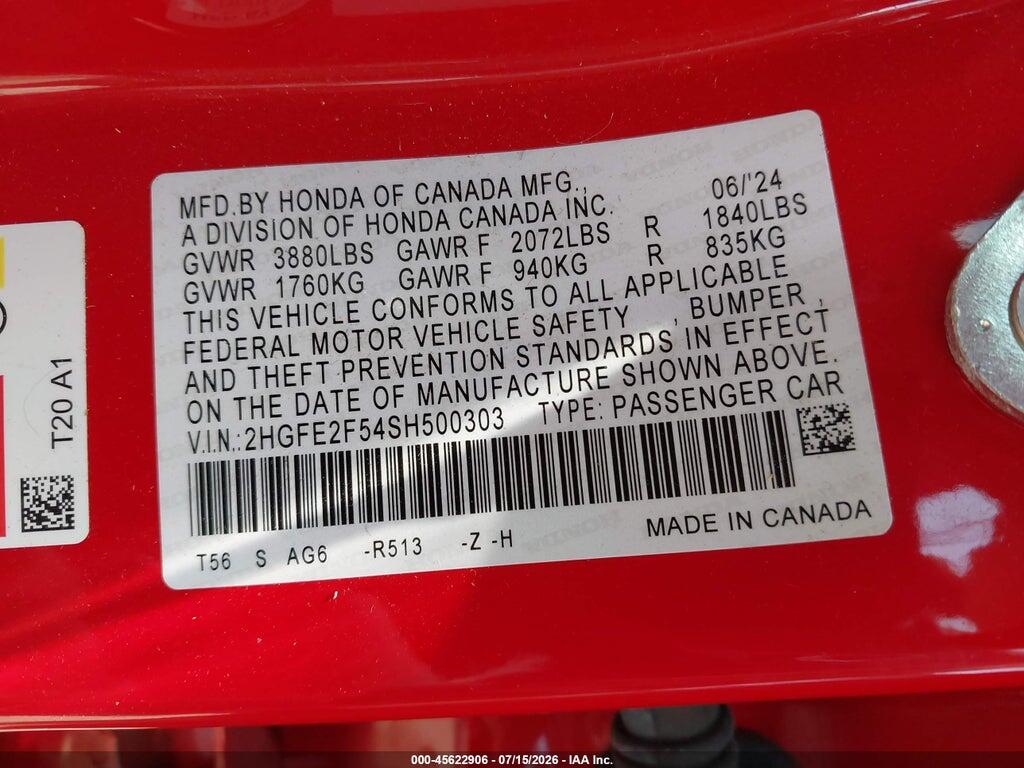 2HGFE2F54SH500303 2025 HONDA CIVIC photo no. 9