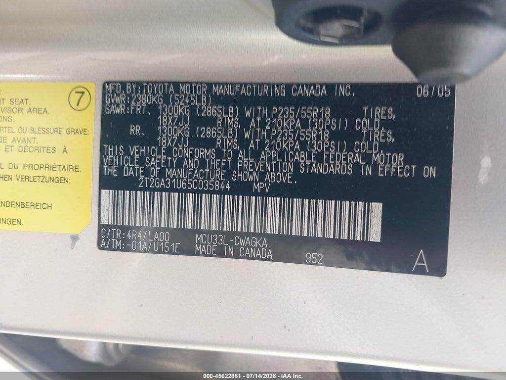 2T2GA31U65C035844 2005 LEXUS RX 330 photo no. 9