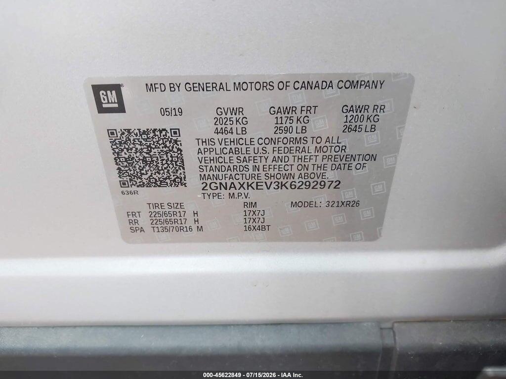 2GNAXKEV3K6292972 2019 CHEVROLET EQUINOX photo no. 9