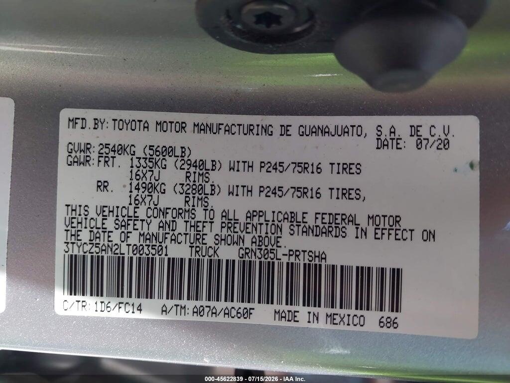 3TYCZ5AN2LT003501 2020 TOYOTA TACOMA photo no. 9