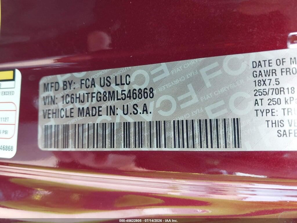 1C6HJTFG8ML546868 2021 JEEP GLADIATOR photo no. 9