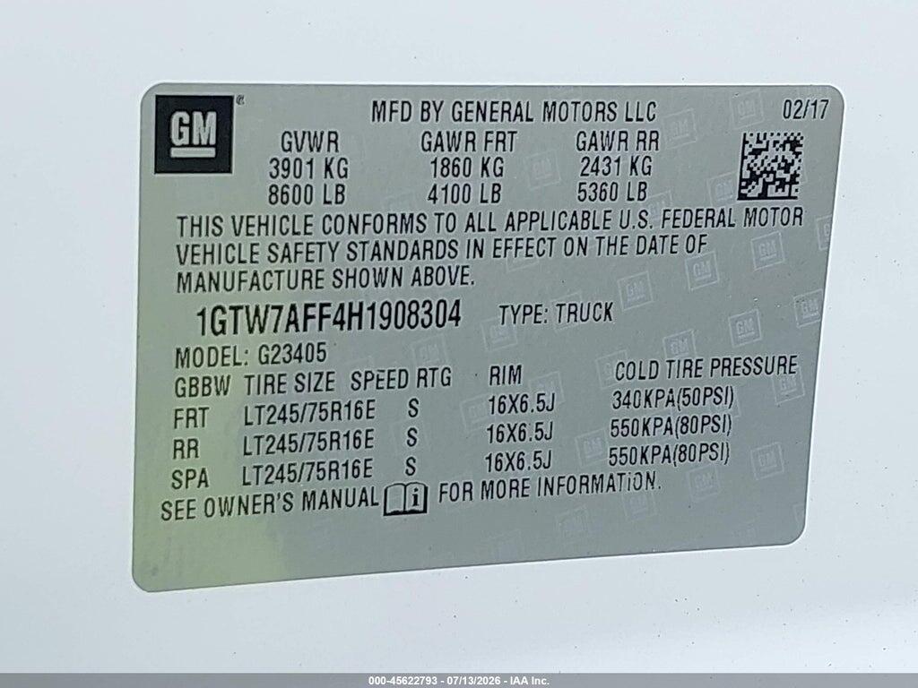 1GTW7AFF4H1908304 2017 GMC SAVANA 2500 photo no. 9
