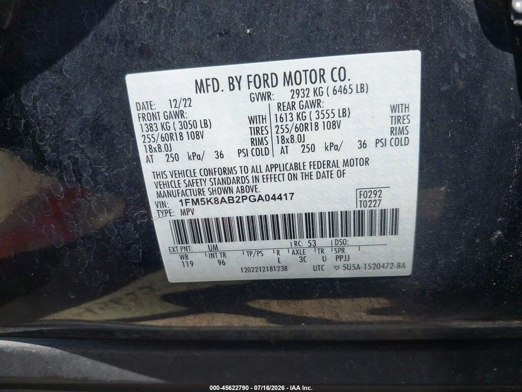 1FM5K8AB2PGA04417 2023 FORD POLICE INTERCEPTOR UTILITY photo no. 9