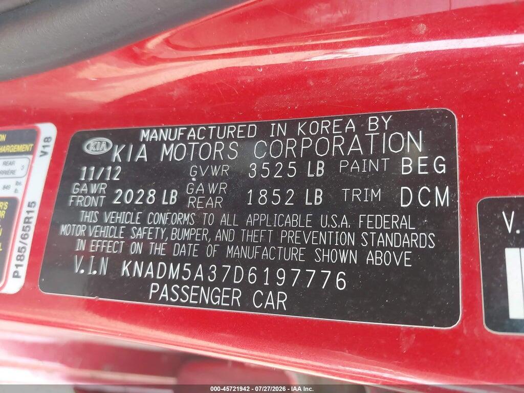 KNADM5A37D6197776 2013 KIA RIO photo no. 9