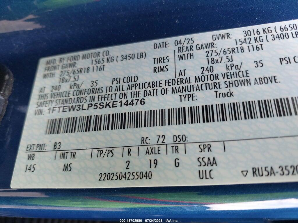 1FTEW3LP5SKE14476 2025 FORD F-150 photo no. 9